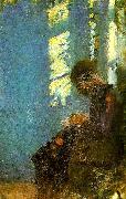 Anna Ancher interiorior med syennde kvinde, ca Germany oil painting artist
